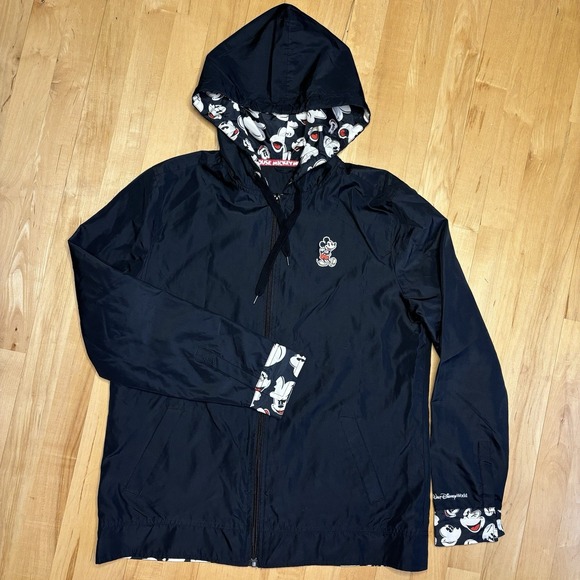 Disney Jackets & Blazers - Disney Parks Mickey Mouse Windbreaker Jacket Medium Rain Black Hooded Travel